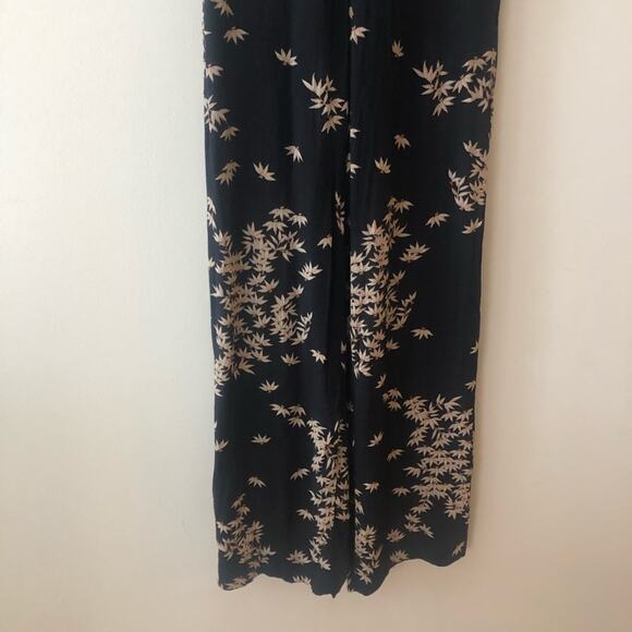Zara Black Leaf Print Sleeveless Wide Leg Jumpsuit - Picture 4 of 9